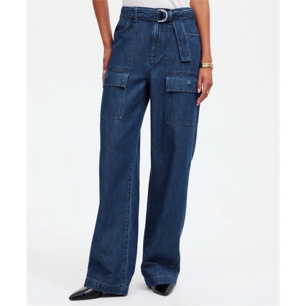Madewell Belted Wide-Leg Cargo jeans in Marlberry Wash Size 32